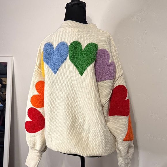 Colorful Heart Women's Sweater - Cream with Multicolor Hearts - Picture 8 of 8